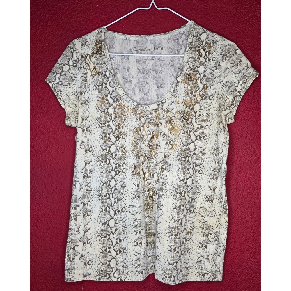 Calvin Klein‎ Jeans Women's Snake Print Short Sleeve V Neck Top Medium